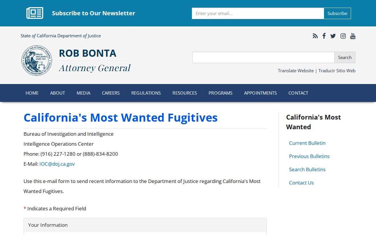 California DOJ wanted notice tip instructions without a fugitive portrait
